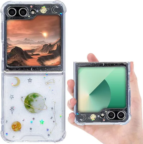 Miniatura 9 de Funda para Samsung Galaxy Z Flip 3 con purpurina, bonita funda transparente con diseño, brillante, reflectante, con destellos, cubierta de teléfono