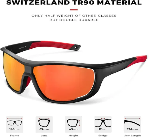 Miniatura 2 de CARFIA Lentes de sol deportivos polarizados para hombres y mujeres, lentes únicos laterales de ventilación para béisbol, correr, ciclismo