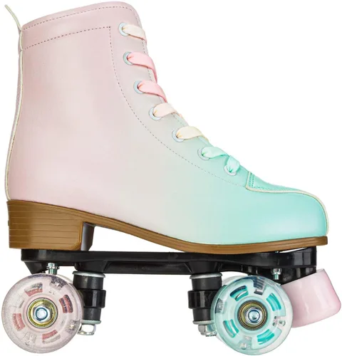 Miniatura 4 de Patines para mujer, de piel sintética, patines brillantes ajustables, patines de 4 ruedas, de doble línea para chica.
