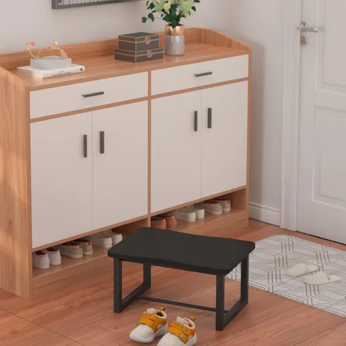 Miniatura 8 de Taburete de madera con 500 libras, taburete de cama ancho para adultos, escalón de madera negra para cocina, dormitorio, sala de estar, baño Blanco