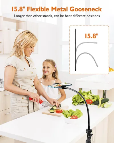 Miniatura 6 de Trípode para teléfono, trípode de 85 pulgadas de alto para iPhone con control remoto, cuello de cisne y soporte para teléfono, soporte para teléfono