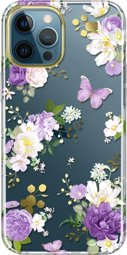 Miniatura 9 de Funda transparente compatible con iPhone 12 Pro iPhone 12 con purpurina y diseño de flores protectoras, a prueba de golpes, delgada, de poliuretano