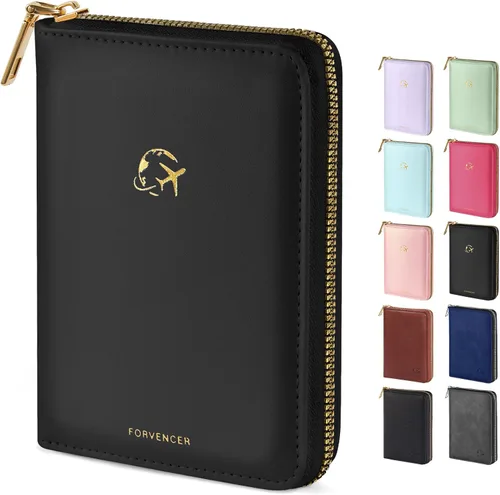 Miniatura 9 de Forvencer Funda para pasaporte con cierre de cremallera seguro, cartera de pasaporte premium para viajes, bonita funda de tarjeta de bloqueo RFID