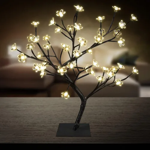 Lámpara de árbol bonsái de 18 pulgadas con 48 LED de flor de cerezo japonés, decoración para interiores y exteriores, adaptador de fiesta de boda,