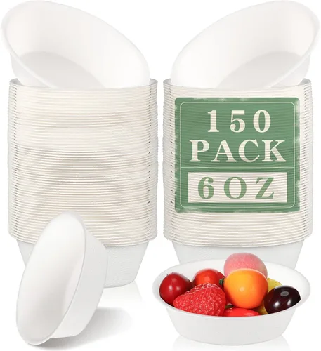 Miniatura 8 de Dandat Cuencos de papel desechables de 6 onzas a granel, pequeños cuencos de postre de bagazo para helado, sopa, ensalada, pasta, suministros