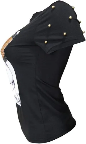 Miniatura 5 de PESION - Camiseta de manga corta para mujer con lentejuelas, cuello redondo y divertido estampado