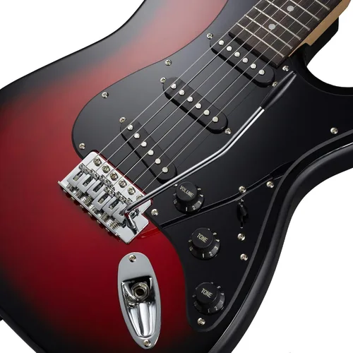 Miniatura 3 de Ashthorpe - Guitarra eléctrica de 39 pulgadas (rojo-negro), kit de guitarra de tamaño completo con estuche acolchado, barra de trémolo, correa