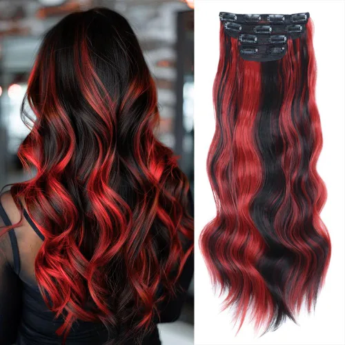 Miniatura 14 de Extensiones de cabello con clip de Vigorous de 20 pulgadas, con reflejos rubio playa, extensiones de cabello ondulado largo y suave de cabello