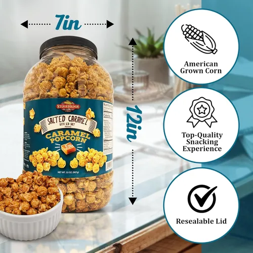 Miniatura 3 de Stonehedge Farms Palomitas de maíz con sabor a caramelo salado, tina grande de 32 onzas, perfectas para vacaciones y Navidad, aperitivos dulces