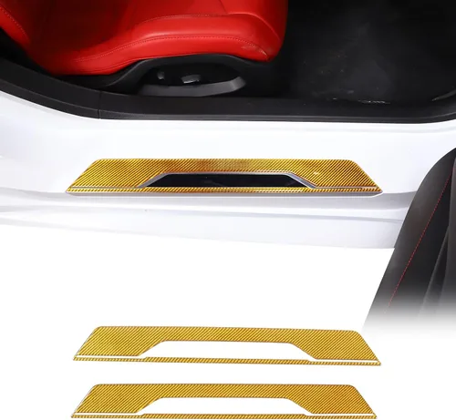 Miniatura 8 de Daeiclru Protector del umbral de la puerta del automóvil, cubierta del umbral de la puerta interior de fibra de carbono real compatible con Corvette