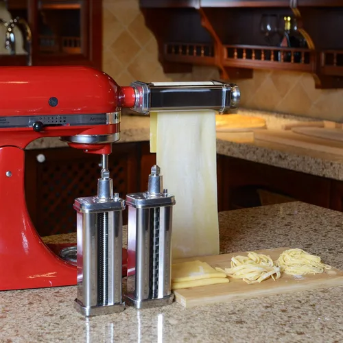 Miniatura 5 de Accesorio para hacer pasta de acero inoxidable para batidora de pie, 3 en 1 con placa de rodillo de transporte automático, incluye rodillo de pasta