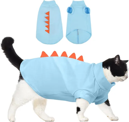 Miniatura 10 de DENTRUN Sphynx - Ropa de gato, lindo diseño de dinosaurio, disfraz de gato sin pelo, camisas de algodón transpirable, ropa de gato solo para gatos