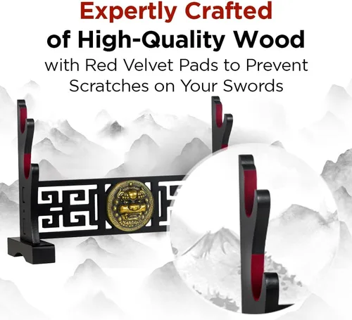Miniatura 3 de Soporte para espada Logest - 4 opciones de niveles disponibles - Elaborado con madera, soporte para katana - Acabado en negro con cabeza de león