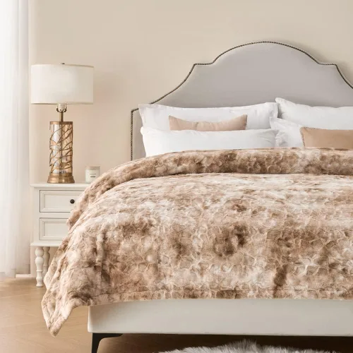 Miniatura 2 de Krifey Manta de piel sintética de gran tamaño, súper suave y acogedora, manta mullida de lujo para cama, felpa para mujeres, color beige mármol, 60