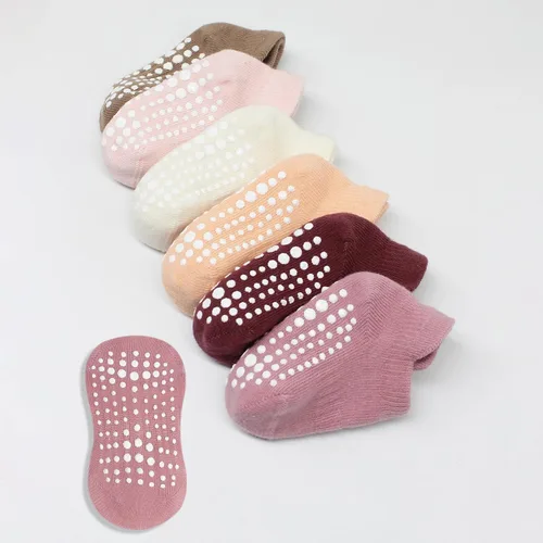 Miniatura 3 de Calcetines tobilleros antideslizantes para bebés, 6 pares, suela antideslizante, calcetines de algodón sin costuras para niños y niñas