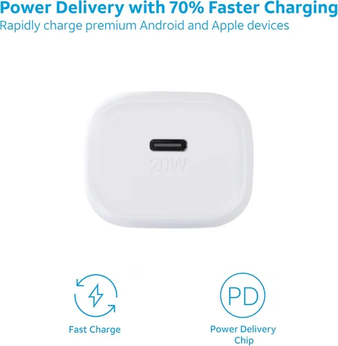 Miniatura 5 de AT&T Cargador de pared USB-C Adaptador de corriente de carga rápida, puntas plegables para viajes, compatible con iPhone, iPad, Samsung Galaxy 20W