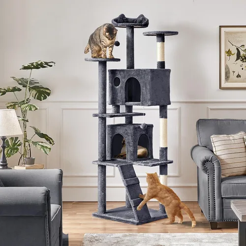 Miniatura 2 de Yaheetech Árbol para gatos XL, torre de varios niveles de 80 pulgadas con postes rascadores, cuevas dobles, plataformas encaramadas y bolas
