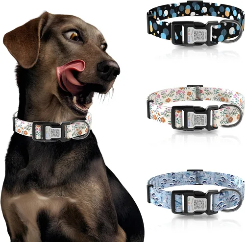 Miniatura 7 de Collares de perro para perros grandes, collar de perro con etiqueta de nombre de código QR, material de poliéster suave, collar ajustable para Flor