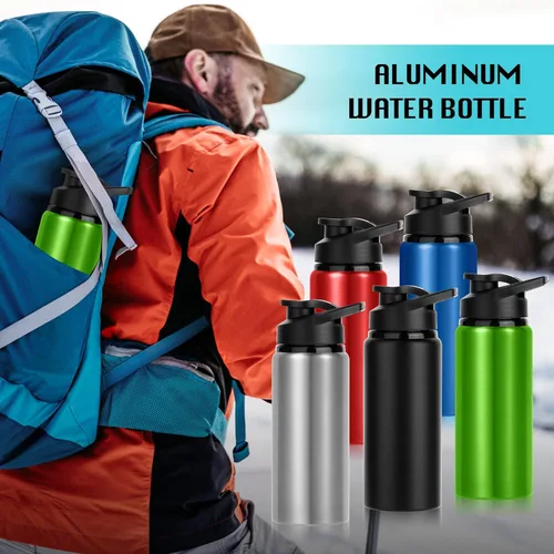 Miniatura 4 de Paquete de 10 botellas de agua a granel, botellas de agua deportivas de aluminio de 20 onzas con tapas a presión, botellas de agua reutilizables