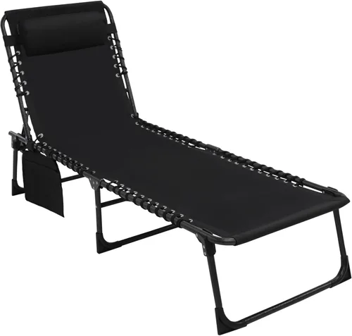 Miniatura 14 de MUPATER Silla de bronceado con agujero facial, tumbona de patio con respaldo ajustable de 5 posiciones, almohada y bolsillo extraíbles, tumbona