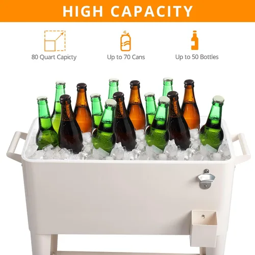 Miniatura 4 de Baúl de hielo con ruedas de 80 cuartos de galón, portátil, para fiestas, para bebidas frías, para terraza de patio al aire libre, mimbre marrón