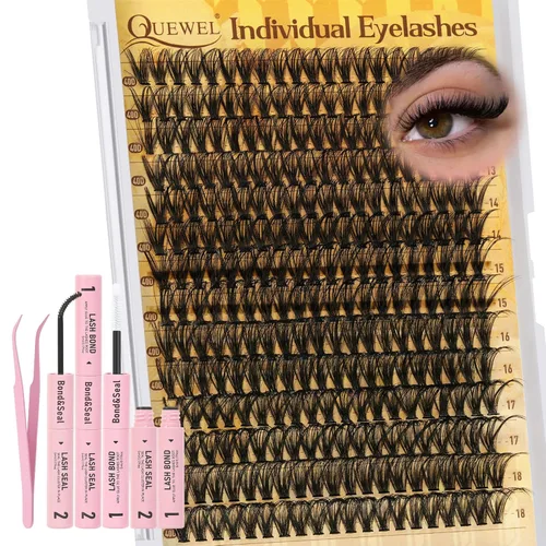 Miniatura 65 de QUEWEL Kit de extensión de pestañas DIY, racimos de pestañas 3D con 280 piezas, racimos de pestañas mixtas de 10-16 mm (30+40+50D), pinzas