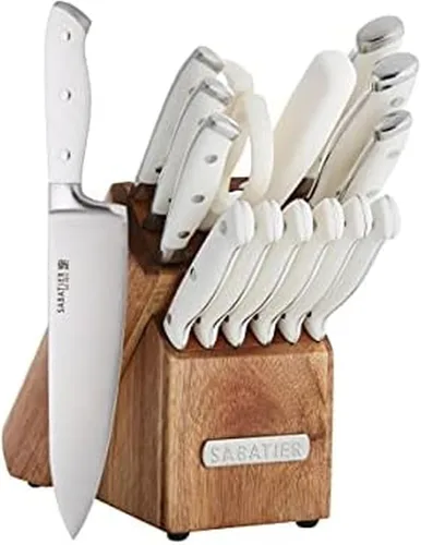 Sabatier - Juego de 15 piezas de cuchillos forjados con triple remache, cuchillos de cocina de acero inoxidable de alto carbono, juego de cuchillos