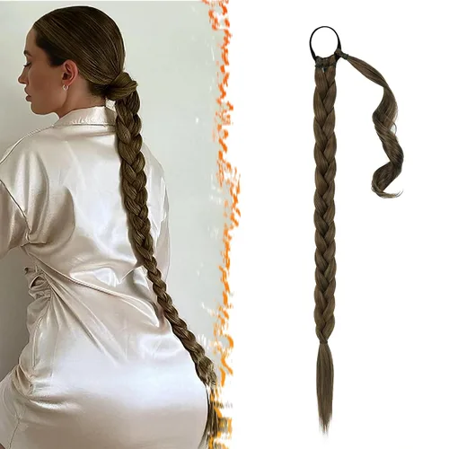 Miniatura 12 de Barsdar Extensión de 26 Pulgadas de Cola de Caballo Trenzada Larga con Banda Elástica - Extensiones de Cabello en Cola de Caballo Recta y Elegante
