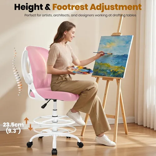 Miniatura 6 de Primy Silla de Dibujo Silla Alta de Oficina con Reposabrazos Abatibles Silla Ejecutiva Ergonómica de Computadora para Escritorio de Pie con Soporte