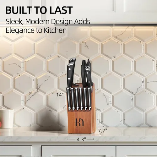 Miniatura 9 de KnifeSaga - Juego de cuchillos, 15 piezas de bloque de cuchillos de cocina con afilador, juego de cuchillos de acero inoxidable de alto carbono