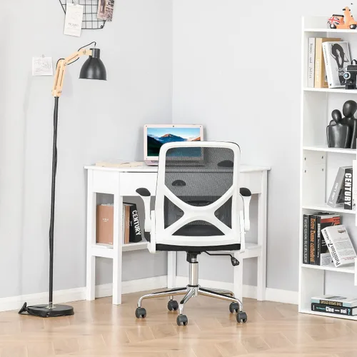 Miniatura 4 de HOMCOM Escritorio esquinero, escritorio triangular para computadora con cajón y estantes de almacenamiento para espacios pequeños, estación