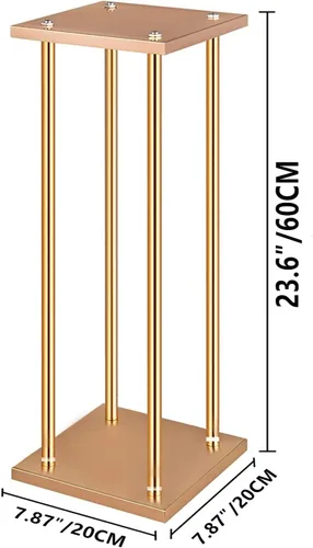 Miniatura 4 de 10 piezas de soporte de flores de boda soporte de metal para jarrón con platos, columna de metal dorado rectangular de 7.87 x 7.8 pulgadas, 7 x 23.6