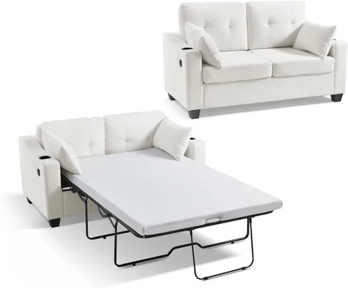 Miniatura 9 de CHIC HOUSE Sofá cama extraíble, sofá cama tamaño completo, sofá convertible 2 en 1 de pana con carga USB, sofá de espuma viscoelástica para sala