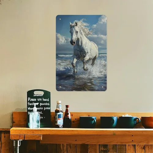 Miniatura 6 de Horse Galloping through Ocean Waves Metal Tin Sign Wall Decor Retro Sign for Home Living Room Bedroom Coffee Wall Decor Halloween Christmas Gifts