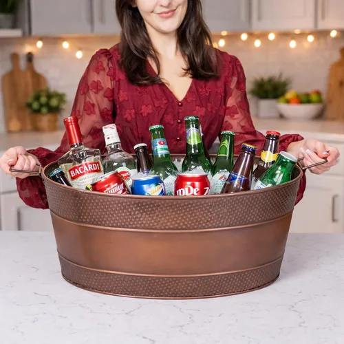 Miniatura 3 de BREKX Aspen Tina Galvanizada, Enfriador de Hielo y Bebidas de Metal con Acabado de Cobre para Fiestas, Enfriador de Fiestas Sellado Resistente a