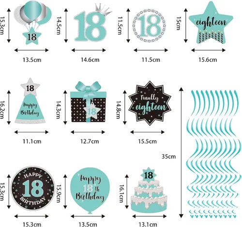Miniatura 3 de Decoración de techo de remolinos colgantes para fiesta de cumpleaños número 18, decoración de techo con 18 remolinos colgantes de papel de aluminio
