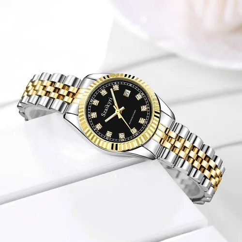 Miniatura 5 de Szaikyri Reloj clásico para mujer con banda de acero inoxidable sólido, reloj de vestir para mujer, reloj con calendario