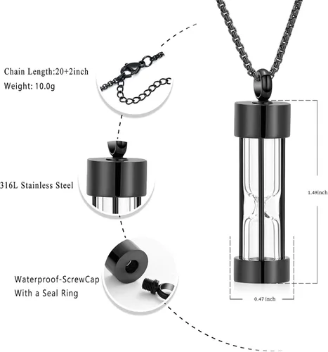 Miniatura 2 de Oinsi Eternity Memory - Collar de urna de reloj de arena para cremación, colgantes de joyería para mujeres y hombres, caja de regalo + kits