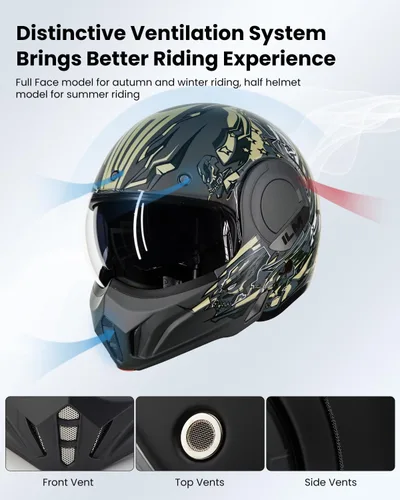 Miniatura 5 de ILM Casco modular de motocicleta vintage de cara completa para adultos y hombres, ATV UTV con protector de barbilla reversible de 180° DOT