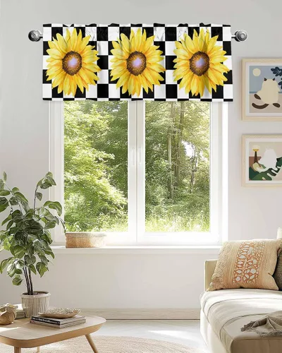 Miniatura 2 de Cenefas de girasol para ventanas de cocina, cenefa de cortina de granja, cortinas cortas de girasol de acuarela, cenefas con bolsillo para barra
