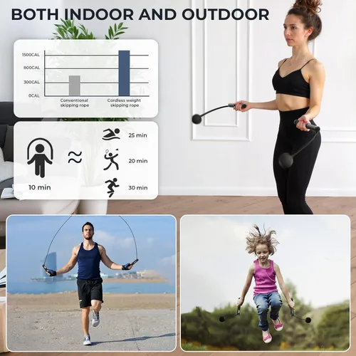 Miniatura 7 de Cuerda de saltar inteligente con pantalla LED y contador de saltos, diseño inalámbrico con peso para gimnasio en casa y HIIT, alambre de acero