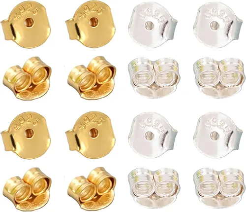 16 unidades/8 pares de aretes chapados en oro de 18 quilates para tachuelas, de plata de ley 925, no se decolora, seguro, hipoalergénico seguro (0.2
