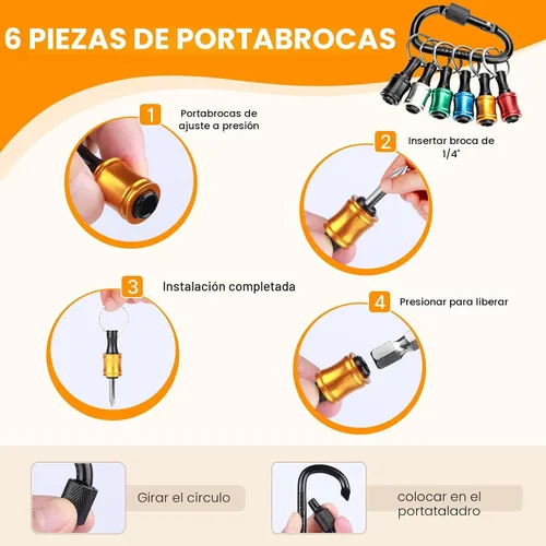 Miniatura 6 de 24 soportes para broca hexagonal de 1/4, barra de extensión para llavero, soporte de broca de liberación rápida para taladro de impacto, soporte