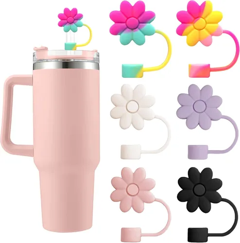 Miniatura 7 de 4 piezas de cubiertas de pajita con flores de silicona para accesorios Stanley para tazas Stanley de 30 y 40 oz con asa, tapas de pajita