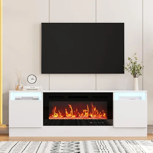 Soporte de TV moderno para TV de hasta 75 pulgadas, armarios de mesa de consola de televisión blancos de 70 pulgadas con almacenamiento y luces LED,