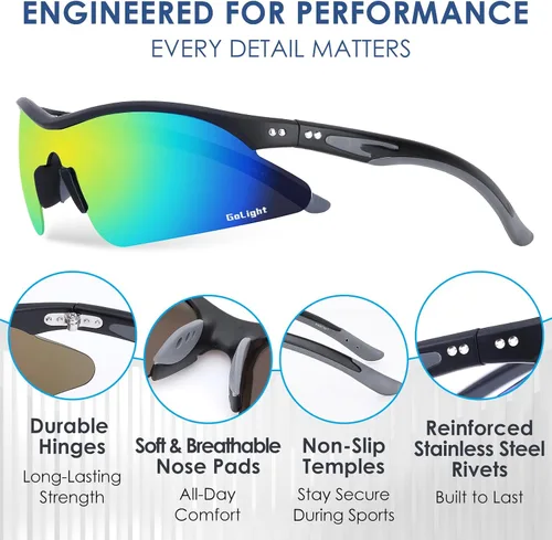 Miniatura 2 de GoLight Polarized Wraparound Sports Sunglasses for Men & Women – UV400, Anti-Glare, Lightweight Frame with Metal Hinges Espejo negro brillante/dorado