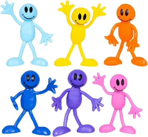 Zugar Land Bendable Smile Men - Figura de juguete de 3 pulgadas (paquete de 12) figuras de goma flexibles sensoriales para aliviar el estrés. Gran