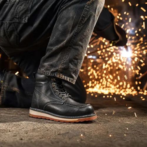 Miniatura 2 de 6in Mens Moc Toe Steel/Soft Toe Work Boots for Men,Comfortable Mens Safety Work Boots,Oil/Slip Resistant,Indestructible Steel Toe Shoes Industrial