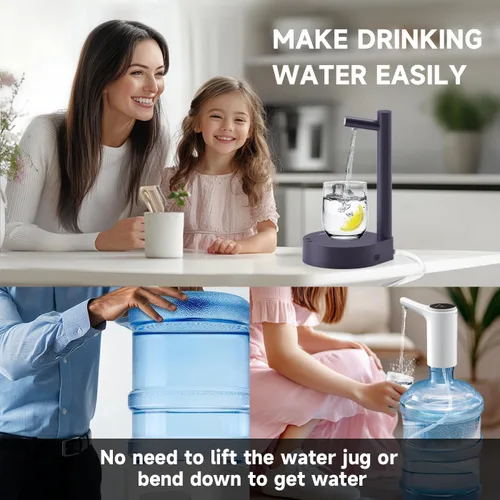 Miniatura 7 de Dispensador de agua de escritorio para botella de 5 galones, bomba de agua eléctrica portátil de escritorio con carga USB-C rápida para el hogar