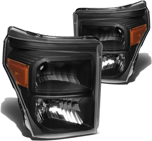 DNA MOTORING Conjunto de faros delanteros compatible con 11-16 F-250 / F-350 / F-450 / F-550 Super Duty, ámbar negro, HL-OH-FSU13-BK-AM